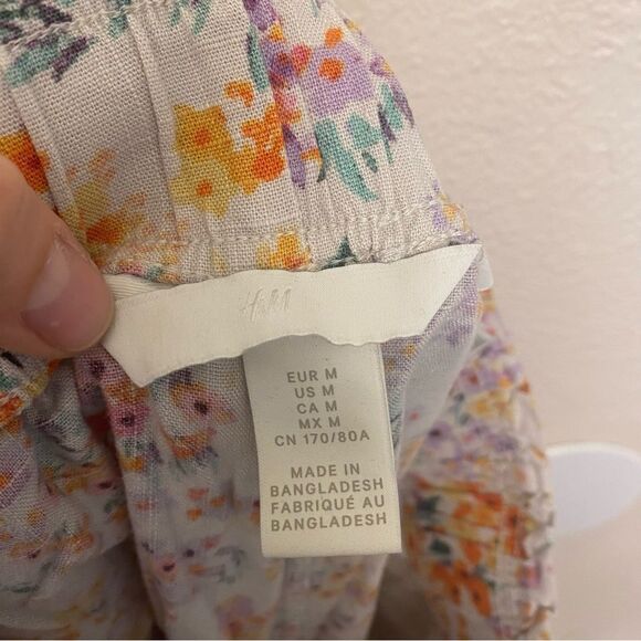 H&M Linen viscose Blend Pull On Shorts hi rise micro floral print pockets size M - Picture 12 of 12